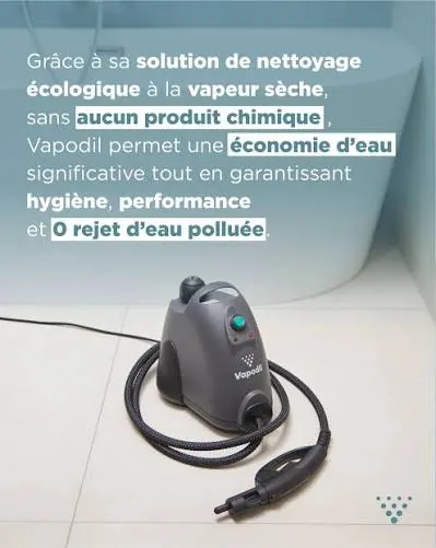 Nettoyeur vapeur sèche Vapodil utilisé pour le ménage des chambres du Château Papounan, sans produit chimique